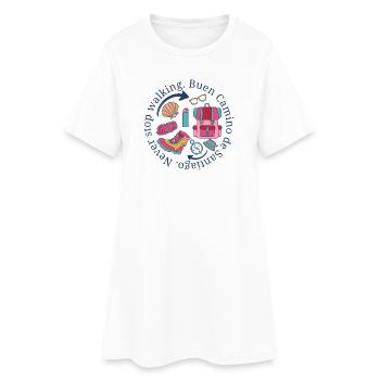 Emblème du Buen Camino de Santiago Never Stop Walking - Robe T-shirt Femme - blanc - Devant