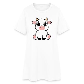 Süßes Kalb Baby Kuh Sitzend Kawaii - Frauen T-Shirt-Kleid - Weiß - Vorne