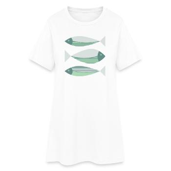 Vert Poisson Graphique Illustré - Robe T-shirt Femme - blanc - Devant