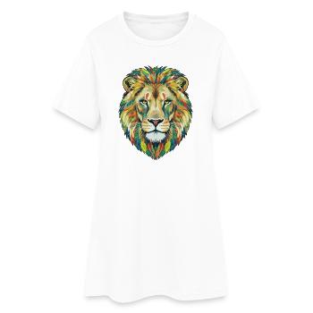 Colorful Lion Head with Leaf Pattern - Women’s T-Shirt Dress - white - Front