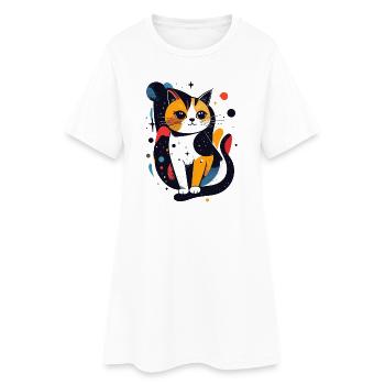 Motif artistique numérique Pop Art Cat Cosmos - Robe T-shirt Femme - blanc - Devant