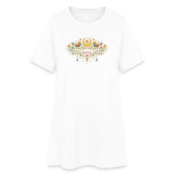 Ornement printanier avec fleurs, oiseaux et lune - Robe T-shirt Femme - blanc - Devant