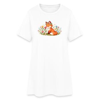 Cute spring fox with flower wreath - Women’s T-Shirt Dress - white - Front