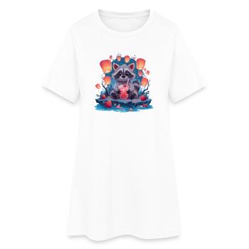 Night Raccoon Lantern Lemonade - Women’s T-Shirt Dress - white - Front