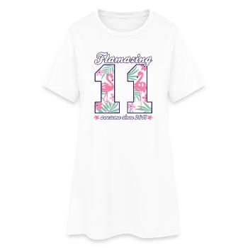 11. Geburtstag 2026 Flamingos Mädchen Geschenkidee - Frauen T-Shirt-Kleid - Weiß - Vorne