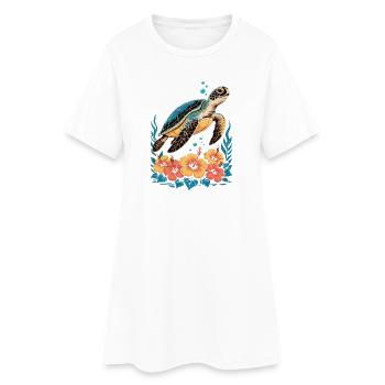 Meeresschildkröte Ozean Addict Design - Frauen T-Shirt-Kleid - Weiß - Vorne