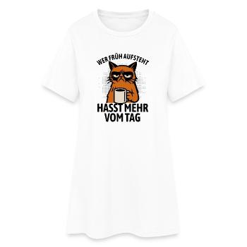Katze - Wer früh aufsteht hasst mehr vom Tag - Frauen T-Shirt-Kleid - Weiß - Vorne