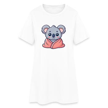 Koala kawaii enveloppé dans drap rose - Robe T-shirt Femme - blanc - Devant