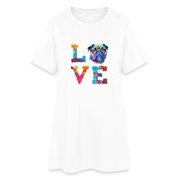 Pug Love Retro Heart Dog Rassegrafik - Frauen T-Shirt-Kleid - Weiß - Vorne