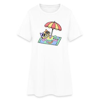 Salon pop art Beach Cat sous Parasolo - Robe T-shirt Femme - blanc - Devant