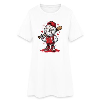 Sweet Baseball Player Cartoon - Women’s T-Shirt Dress - white - Front