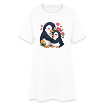 Duo Cœur de Pingouin Câlin - Robe T-shirt Femme - blanc - Devant