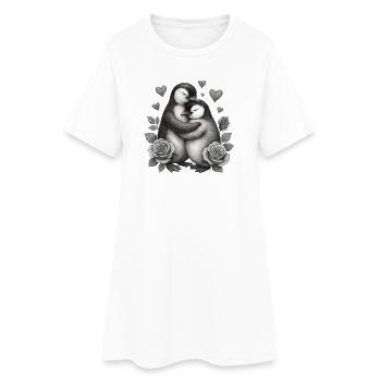 Enlacer des manchots avec des roses - Robe T-shirt Femme - blanc - Devant