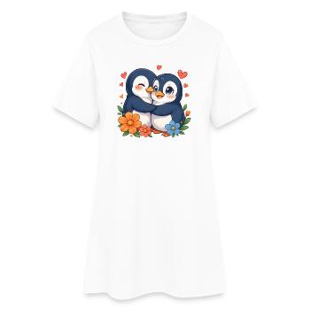 Duo amoureux des pingouins câlins - Robe T-shirt Femme - blanc - Devant