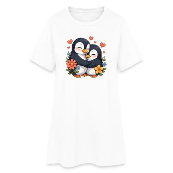 Câlin câlin de pingouin avec des fleurs - Robe T-shirt Femme - blanc - Devant