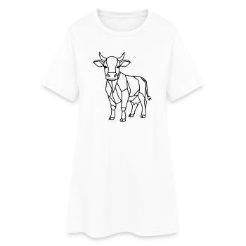 Geometrische Kuh Low Poly Outline - Frauen T-Shirt-Kleid - Weiß - Vorne