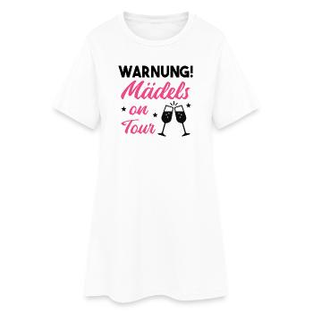 ATTENTION ! Filles en tournée – Escalade des enterrements de vie de garçon - Robe T-shirt Femme - blanc - Devant