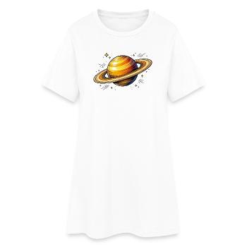 Planet Saturn  - Frauen T-Shirt-Kleid - Weiß - Vorne