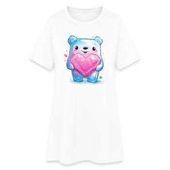 Cuddly bear with heart crystal - Women’s T-Shirt Dress - white - Front
