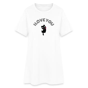 Adorable Chat Noir Rétracte Nœud Rose Rose Valentine - Robe T-shirt Femme - blanc - Devant