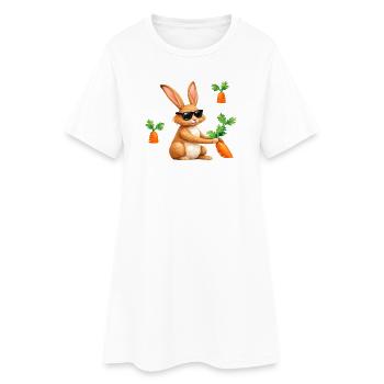 Hase mit Sonnenbrille und Karotte - Frauen T-Shirt-Kleid - Weiß - Vorne