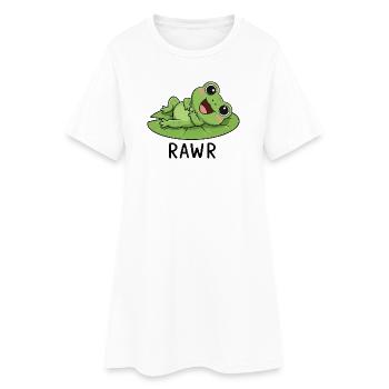 Süßer Cartoonfrosch mit Seerose Lachen Freude - Frauen T-Shirt-Kleid - Weiß - Vorne