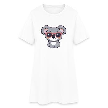 Süße Koala-Retro-Pinkbrille - Frauen T-Shirt-Kleid - Weiß - Vorne