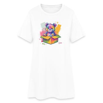 Ours arc-en-ciel dans une boîte - Robe T-shirt Femme - blanc - Devant