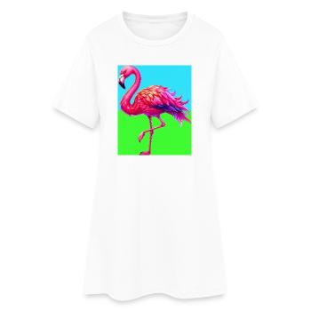 Flamingo - Frauen T-Shirt-Kleid - Weiß - Vorne