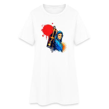 Pulvérisateur à graffiti avec bombe de peinture dans le style urbain - Robe T-shirt Femme - blanc - Devant