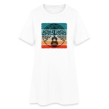Ukulélé Mandala sur un coucher de soleil rétro - Robe T-shirt Femme - blanc - Devant