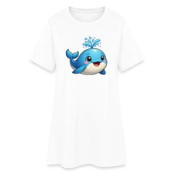 Petite baleine bleue avec des étincelles d’eau - Robe T-shirt Femme - blanc - Devant