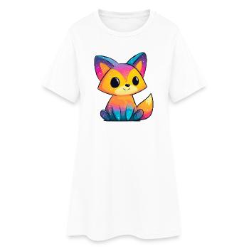 Rainbow Fox Cartoon - Women’s T-Shirt Dress - white - Front
