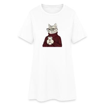 Sophisticated Coffee Cat  - Frauen T-Shirt-Kleid - Weiß - Vorne