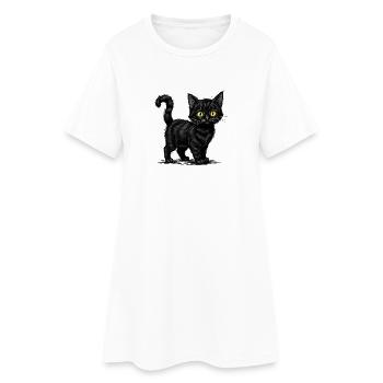 Chat noir mignon - Illustration réaliste - Robe T-shirt Femme - blanc - Devant