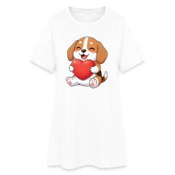 Mignon Beagle Cartoon Cartoon Heart Journée de la Saint-Valentin - Robe T-shirt Femme - blanc - Devant
