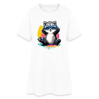 Relaxed raccoon with sunglasses - Women’s T-Shirt Dress - white - Front