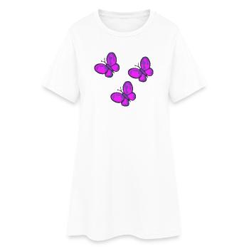 Trio des Papillons Rose Néon - Robe T-shirt Femme - blanc - Devant