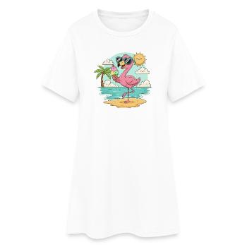 Flamingo am Strand mit Eis & Sonne - Women’s T-Shirt Dress - white - Front