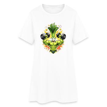 Strong Leek Bodybuilder Illustration - Women’s T-Shirt Dress - white - Front