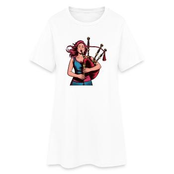 Dudelsack-Rockerin im Fokus - Frauen T-Shirt-Kleid - Weiß - Vorne
