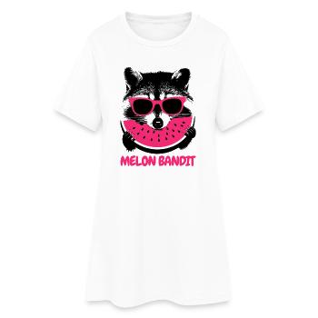 Waschbär Bandit – Sonnenbrille & Melone - Frauen T-Shirt-Kleid - Weiß - Vorne
