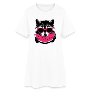 Un raton laveur en lunettes de soleil roses mangeant du melon - Robe T-shirt Femme - blanc - Devant