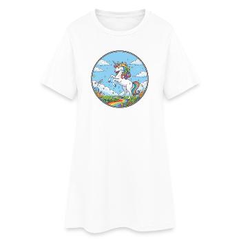 Rainbow River Unicorn Colorful Dreamland Motif - Women’s T-Shirt Dress - white - Front