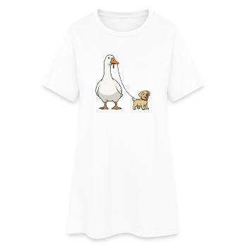 Goose Dog Duo on Leash Ribbon - Women’s T-Shirt Dress - white - Front