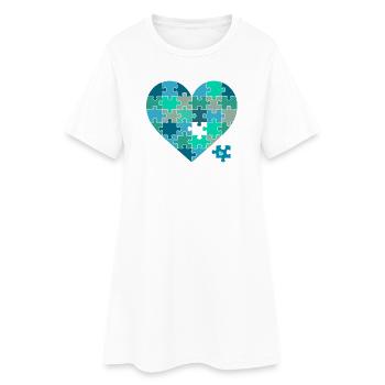 Casse-puzzle Cœur Sarcelle - Robe T-shirt Femme - blanc - Devant