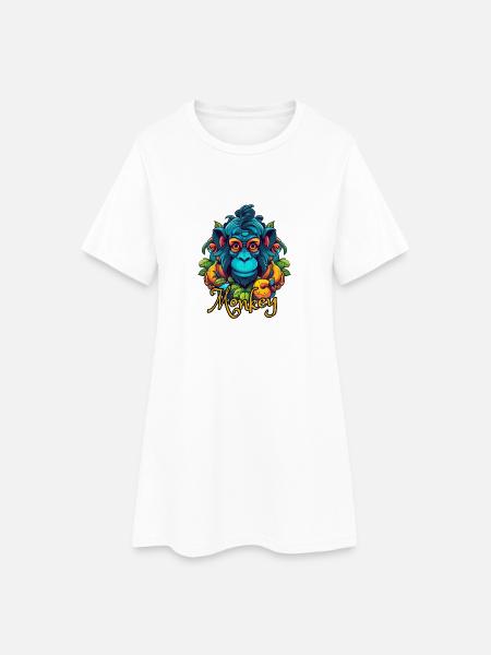 Neon-Tropenaffe Kopf - Frauen T-Shirt-Kleid - Weiß