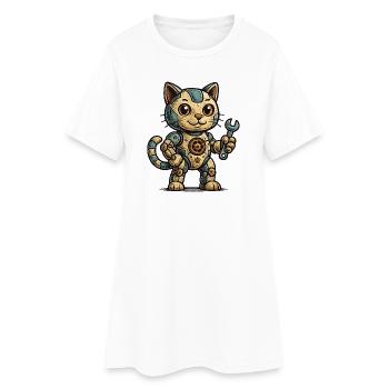 Steampunk Cat Mechanic Hero - Women’s T-Shirt Dress - white - Front