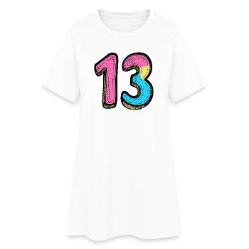 13 Zahl Bunt - Frauen T-Shirt-Kleid - Weiß - Vorne