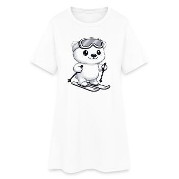 Cute Polar Bear Skier Cartoon Winter Vacation - Women’s T-Shirt Dress - white - Front